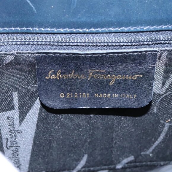 Salvatore Ferragamo Gancini Hand Bag Leather 2way Navy Gold - Picture 11 of 16